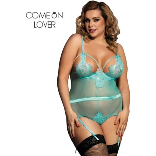 Comeonlover Lace Bodysuit Plus Size 5XL Lace V Neck Body Suit Bodycon Sexy Body Back Bare Mesh Bodysuit Transparent RE80266P