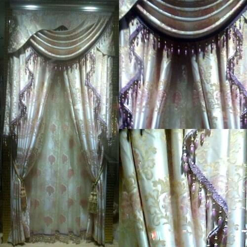 Bed room Lace Curtains home application living room the curtain luxury blinds finished product lace tulle valance bead curtains