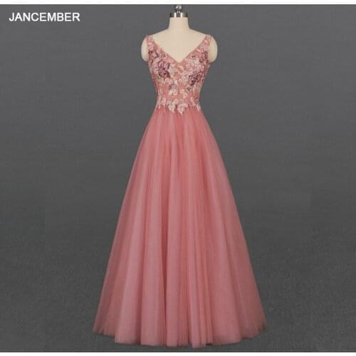 LSDZ28 JANCEMBER Simple Pink Elegant Tank With Sleeveless Appliques Flowers Evening Dress Zipper With Back A-Line Floor-Lenght