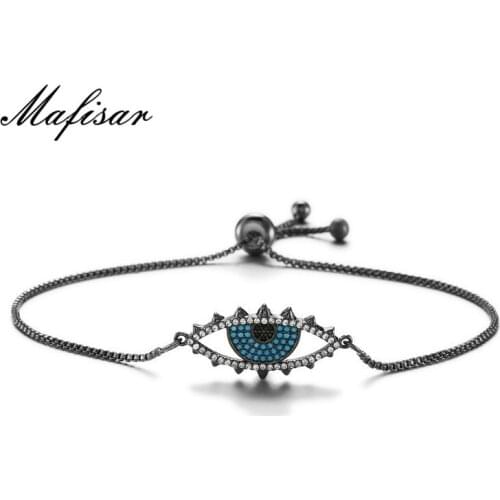 Mafisar Black Color Evil Eye Charm Bracelet For Women Girl AAA+ CZ Jewelry Femme Bijoux Wholesale