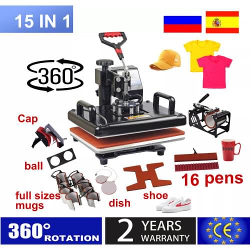 15 In 1 Combo Muntifunctional Sublimation Heat Press Machine T shirt Heat Transfer Printer For Mug/Cap/football/bottle/pen/shoes