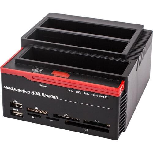 Multi Function External Three Bay USB 3.0 to SATA IDE 2.5" 3.5" Hard Drive SSD Docking Station With 2-Port USB Hub Card Reader