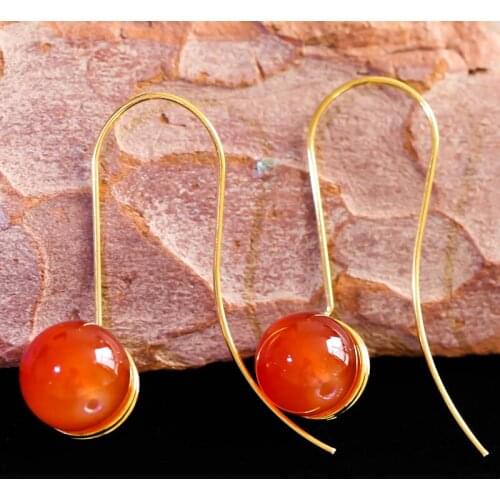 Fashion wine red color gem stone light gold color earrings simple high quality ladies earrings A5D241