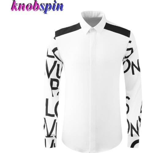 New Long Sleeve Male Shirts Luxury Letter Printed Casual Party Mens Dress Shirts Fashion Slim Fit Man Shirts Plus Size 4xl