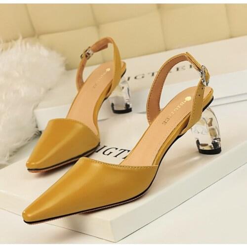 BIGTREE PU High Heel Slippers Summer Fashion Square head Slip On Square head Slides Women Shallow Mules Dress Pumps