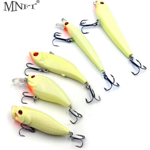 MNFT 5PCS Night Fishing Lure Kit Hard Bait Night Glow Artificial Lures VIB Popper Crank Minnow Pencil With Lure Box
