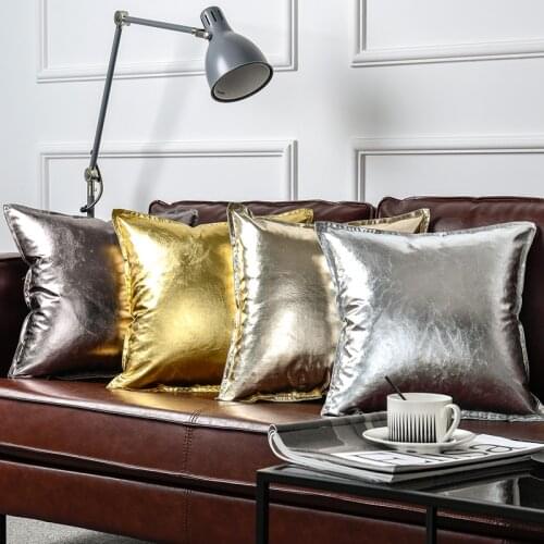 Metal Golden Sliver Luxurious PU Leather Pillow Cover Shining Decorative Cushion Cover 30X50CM Home Decor Soft Sofa Throw Pillow