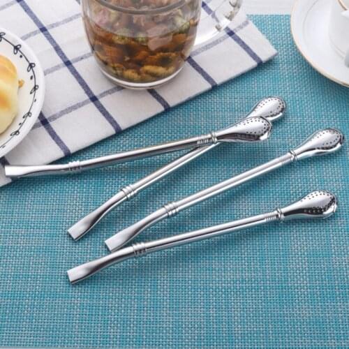 New Dependable Stainless Steel Tea Gourd Drinking Straw Filtered Spoon Silver F20173776