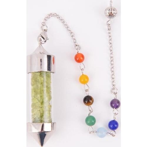 New Arrival 7 Chakra Wishing Bottle Pendulum Natural Chip Stone Pendant Necklace for Women Men Divination Healing D521