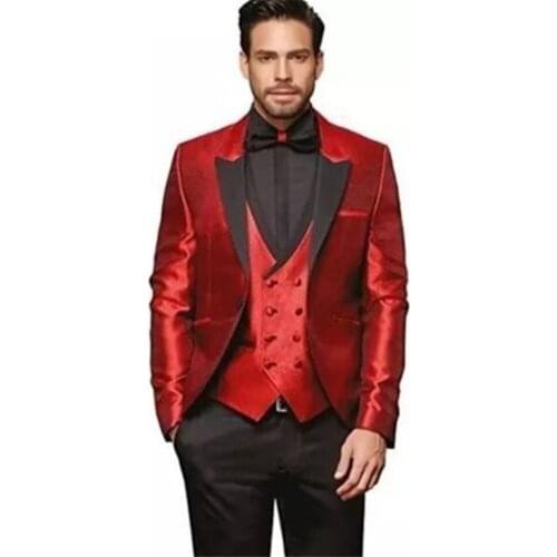 New Classic Men’s Suit Smolking Noivo Terno Slim Fit Easculino Evening Suits For Men Red Wedding Groom Tuxedos Masculino Blazers