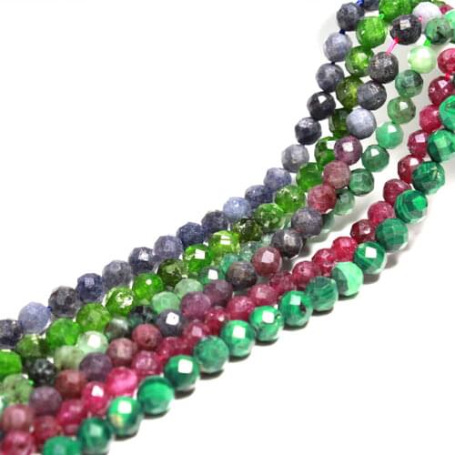 Wholesale Top Faceted 2MM 3MM 4MM Malachite Rubys Diopside Natural Round Stone Beads For Jewelry Making DIY Bracelet Necklace
