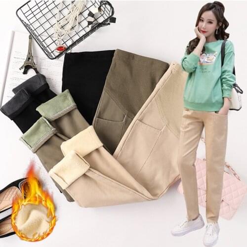 Autumn Winter Thick Plus Velvet Maternity Pants Straight Casual Belly Streetwear Trousers Clothes For Pregnant Women Pregnancy