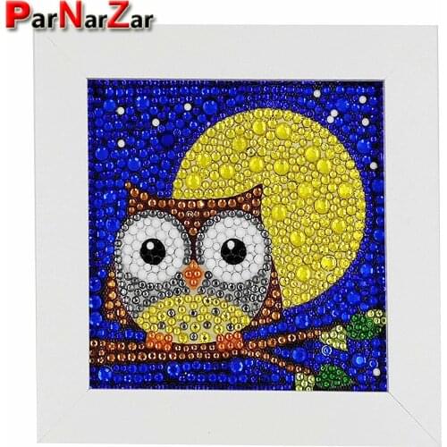 ParNarZar Easy 3D Diamond Painting Kit for Kids Full Drill Painting by Number Kits with Wooden Frame Mosaic Making - Owl & Moon