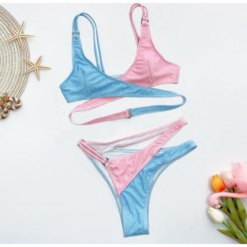 Sexy Pink High Waist Swimwear Women Bikini 2021 Swimsuit Female Deep V Bikini Set Biquini Bathing Suit Swim Wear