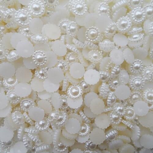 50pcs/lot (17*17MM) DIY jewelry accessories white sunflower half round ball shape pearl beads