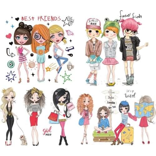 Prajna Fashion Girl Iron-on Transfers Vynil Heat Transfer Cute Girl Ironing Stickers T-shirt Thermal Patches For Clothing Decor