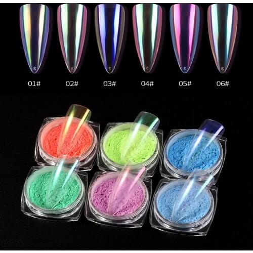 1box Transparent Nail Glitter Mirror Aurora Neon Powders Dust Chameleon Nail Art Chrome Pigment Dipping Powder Decoration Tools