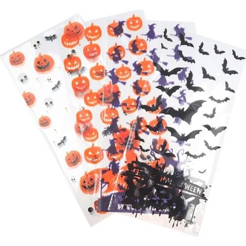 50pcs Hallwoeen Pumpkin Skull Cat Candy Bag Transparent Cellophane Food Plastic Package Bags Halloween Party Decor Gift Bag