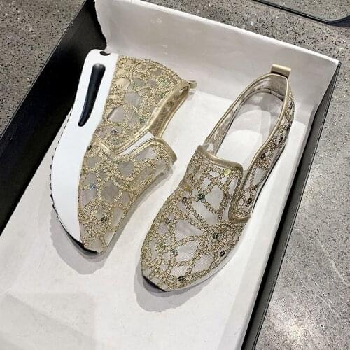 Mesh Platform sandals 2019 New Summer shoes women Fashion Gingham Slip-On sandals women Concise Open toe Platform sneakers women