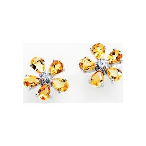 Natural citrine or garnet flower style stud earring Free shipping 925 sterling silver 0.25ct*10pcs gemstone X910298