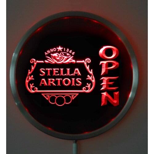 Rs-0040 Stella Artois OPEN LED Neon Round Signs 25cm/ 10 Inch - Bar Sign with RGB Multi-Color Remote Wireless Control Function
