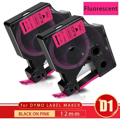 Topcolor Compatible Dymo Label Maker D1 Label Tape Fluorescent Ribbon Black on Pink 12mm*3m for Dymo Label Printer 360D 420P 160