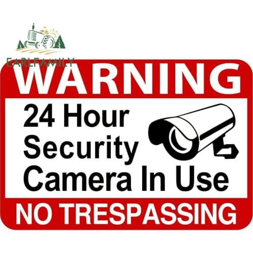 EARLFAMILY 13cm x 8.9cm for Warning 24 Hour Video Surveillance Sign Funny Car Stickers Graffiti Vinyl Material Waterproof RV