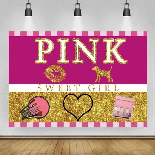 Sweet Girl 15 16 Pink Gold Photography Backdrop Makeup Blush Lip Print Women Birthday Party Decor Vinyl Photo Background