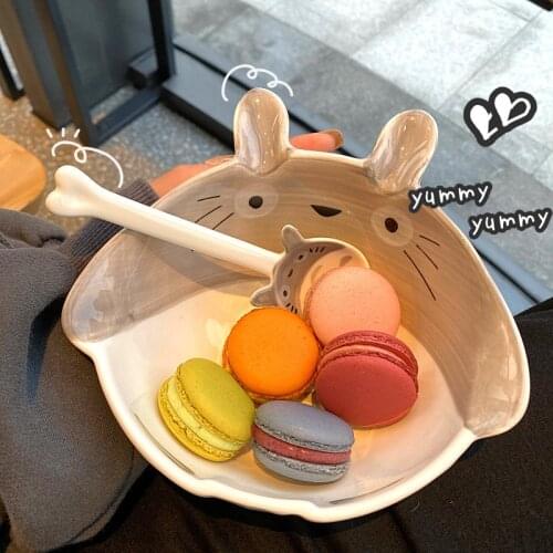 Japanese Ceramic Bowl Cartoon Porcelain Tableware Fruit Salad Bowl Totoro Pattern Bowls Microwave Tableware 그릇