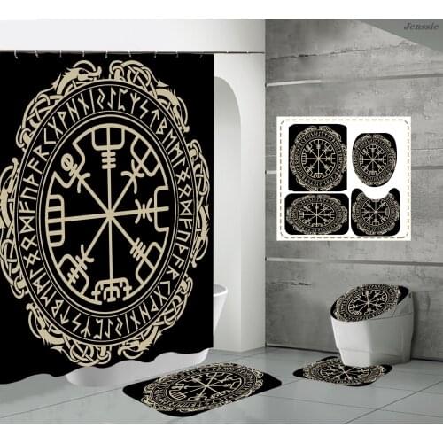 Mandala Floral Print Shower Curtains With Toilet Cover Bath Mat U-shaped Toilet Seat Bohemian Style Bathroom Curtain With Hooks