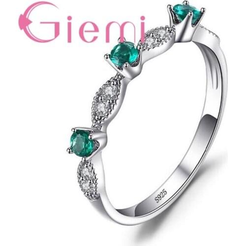 Ladies Luxury Green Crystal Rhinestone Cubic Zirconia Thin Chic 925 Sterling Silver Rings Women Engagement Stone Ring Jewelry