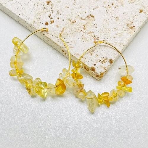 Hot Sale Nature Stone Earring for Women Aquamarine Amethyst Bohemian Big Round C-Shape Stud Hoop Earrings Jewelry Party