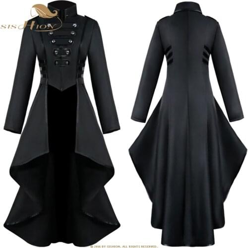 SISHION Women Medieval Victorian Costume Tuxedo Tailcoat Gothic Steampunk Trench VD1984 Irregular Hem Vintage Frock Outfit Coat