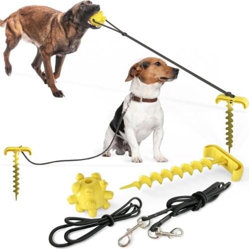 Dog Chew Toys for Aggressive Chewers With Portable Tie Out Stick Elastic Rope Mollar Ball Toys Teeth Cleaning Interactive Toy
