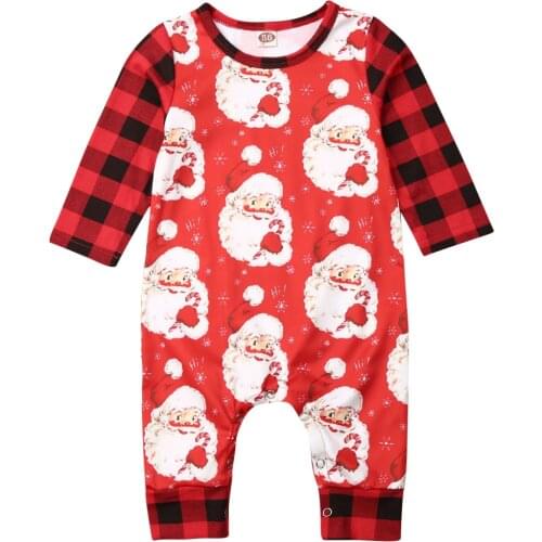 2019 Autumn Baby Newborn Boys Girls Clothes Long Sleeve Christmas Romper Plaid San Size 0-24M