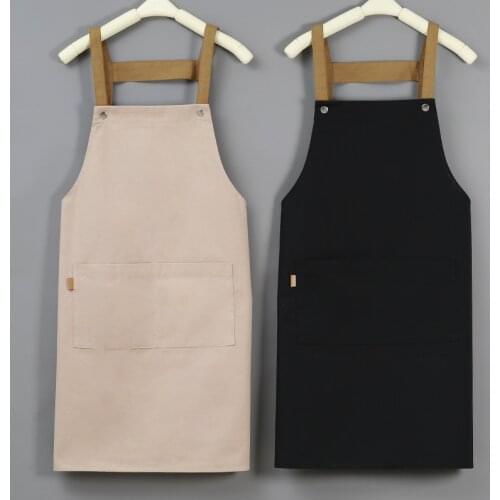 2021 New Fashion Unisex Work Apron For Men Canvas Black Apron Bib Adjustable Cooking Kitchen Aprons For Woman With Tool Pockets
