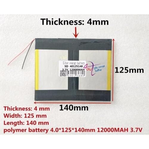 Best battery brand 40125140 3.7v 12000mAh With plug For CH, Tablet PC Battery , Perfect quality of lar