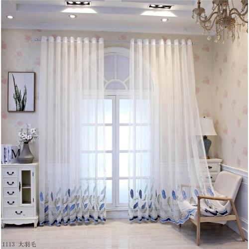 European Style Feather Velvet Embroidered Curtains Finished Custom Translucent Partition Curtains for Living Dining Room Bedroom