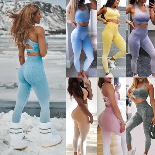 Seamless Yoga Suit Sports Bra Pants Gym Sport Workout Running Fitness Bra Leggings Outwear Women Gradients Training Set