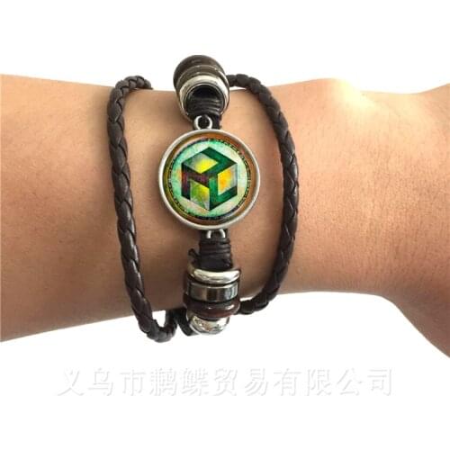 Sacred Geometry Antahkarana Symbol Bracelet Adjustable Leather Bangle For Wome Men Chakra Meditation Fashion Jewelry Gift