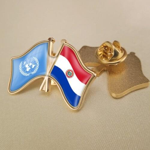 United Nations and Paraguay Crossed Double Friendship Flags Lapel Pins