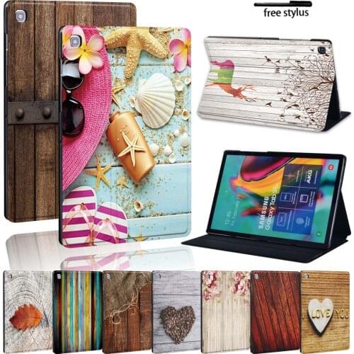 Printed Wood Leather Stand Cover Case for Samsung Galaxy Tab A 10/Tab E S5E Tablet Lightweight Hard Protective Case