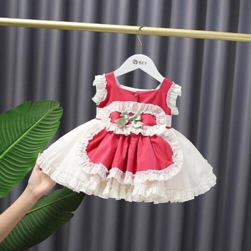 Baby Clothing Spanish Vintage Ball Gown Bow Ruffles Stitching Sleeveless Lolita Princess Dresses For Girls Easter Eid A253