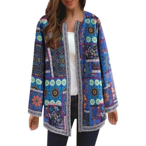 Ethnic Print Coats And Jackets Women Autumn Long Sleeve Plus Size Cotton Linen Loose Ladies Tops Oversized Cardigan Outerwear