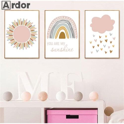 Pink Sun Cloud Posters And Prints Rainbow Canvas Poster Nursery Wall Art Painting Nordic Print Wall Pictures For Kids Room Decor