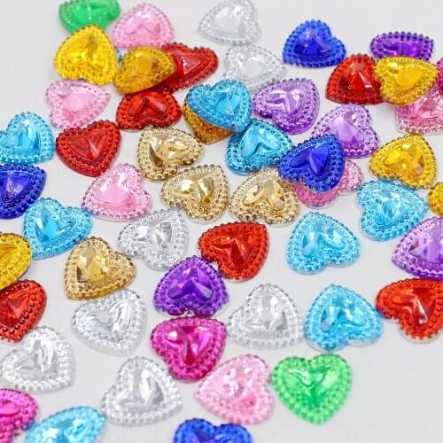 Hot 12mm 100pcs/Lot Multicolor Heart Shape Double Roll Drill Design Acrylic Rhinestone, Crystal Cabochons, Jewelry Accessories