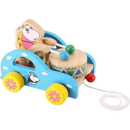 Animals Pull Toy,Cartoon Animals Drum Cart Pull Drum Toy,Early Educational Toys with Long String for Kids Home Play,Bear