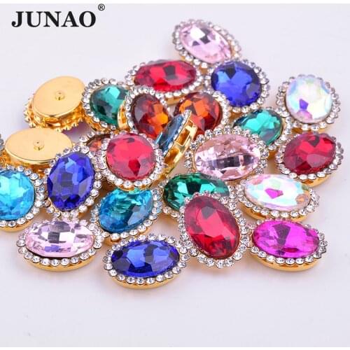 JUNAO 20pcs 10*14mm Colorful Sew On Glass Oval Rhinestones Bridal Beads Applique Sewing Crystal Stones Gold Claw Diamond Strass