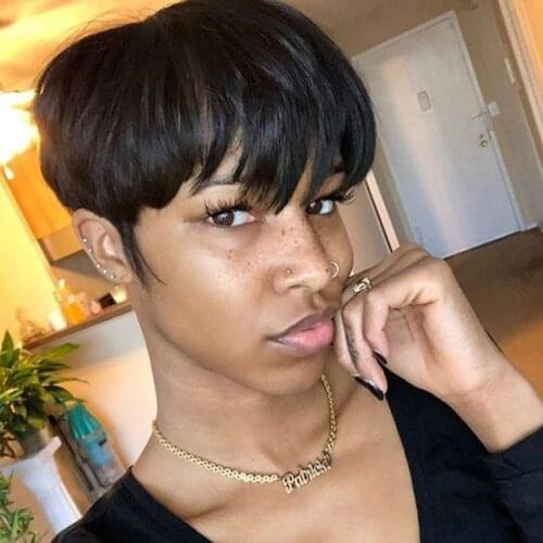 Rebecca Short Cut Straight Hair Wig Peruvian Remy Human Hair Full Wigs For Black Women Brown Red Color Cheap Hair With Bangs Wig