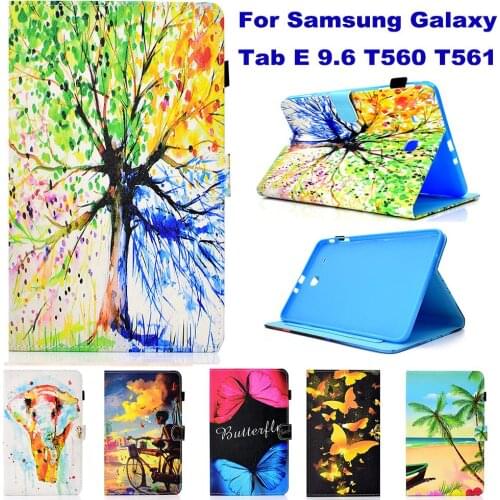 Fashion Cartoon Pattern Tablet PC Wallet Card Slot Case for Samsung Galaxy Tab E 9.6 T560 T561 Case Stand Flip Cover coque